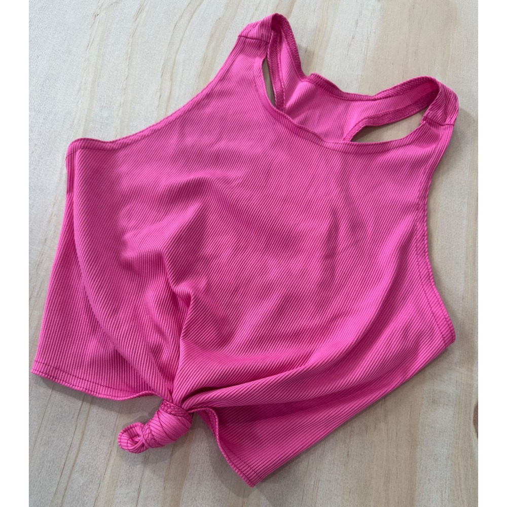 Weissman‎ SA Hot Pink Ribbed Dancewear Crop Tank Top Front Knot Racerback Style